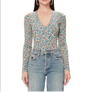 AFRM Sybil Long Sleeve Thong Bodysuit Floral